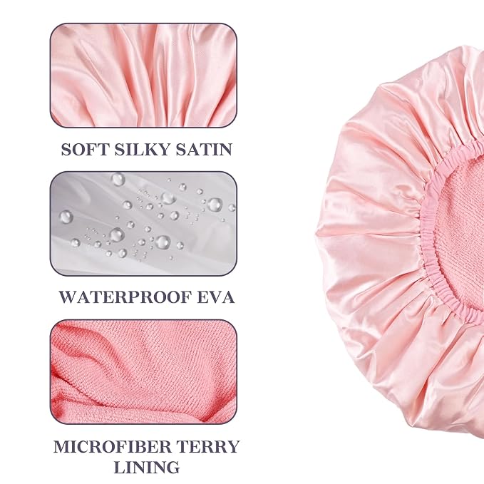Three-Layer Terry Cloth Lined Satin Shower Cap, - Image 3