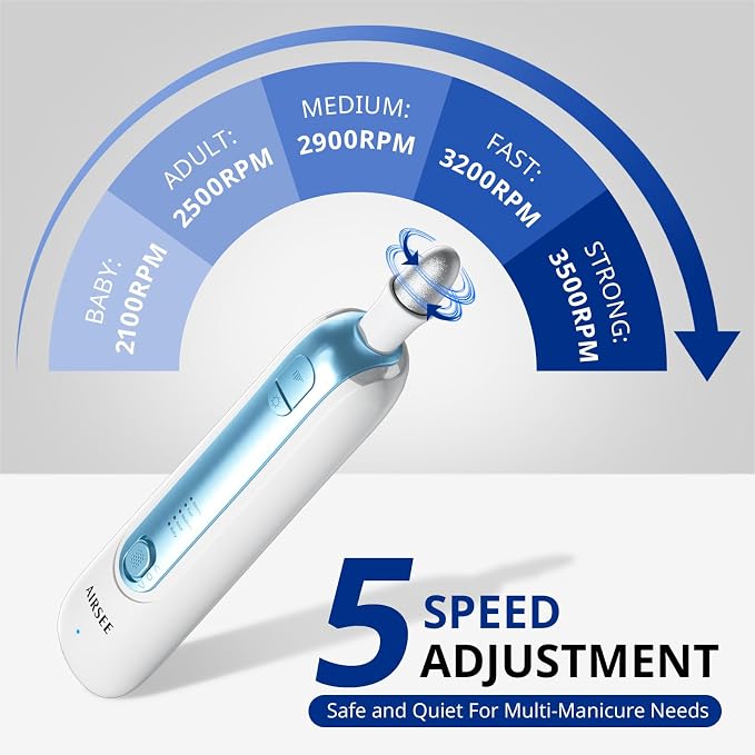 AIRSEE Professional Manicure Pedicure Kit, Cordless 6 in 1 Electric Nail File - Image 3