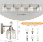 PRESDE Modern Crystal 5-Light Bathroom Light Fixtures Brushed Nickel Vanity - Image 3