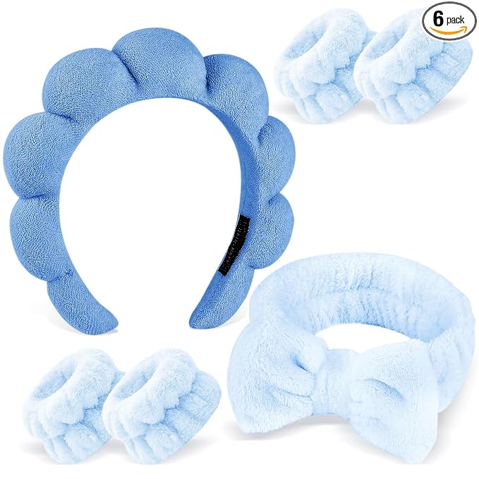 Zkptops 6Pcs Spa Headband for Washing Face Wristbands Set Women Bubble Makeup by ZKPTOPS