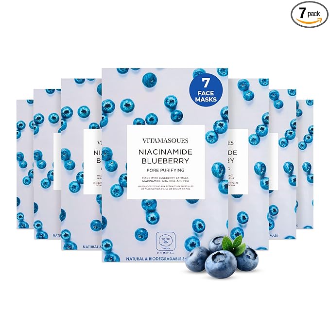 Vitamasques Niacinamide Blueberry Face Sheet Mask 7 Pack by Vitamasques