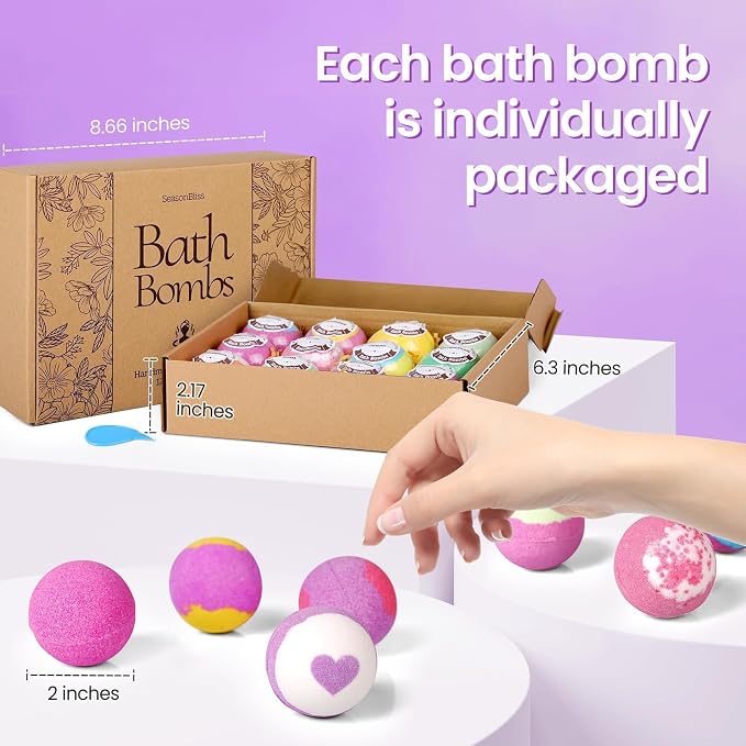 SeasonBliss Bath Bombs for Women, Easter Basket Stuffers, 12 Pack Bubble Shower - Image 4