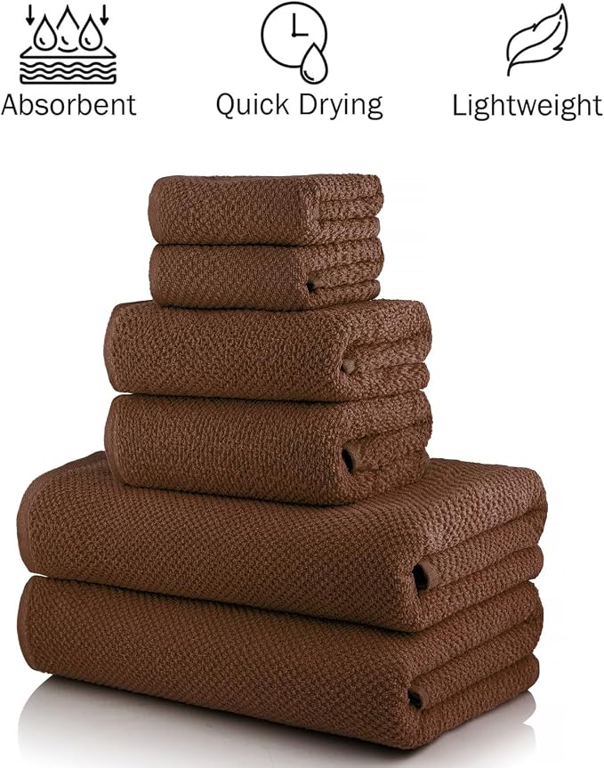 CASA COPENHAGEN EcoPop 6Pcs 100% Cotton Large Designer Towels Gift Set- Toffee - Image 3