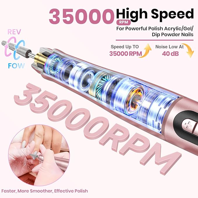 Cordless Nail Drill 35000RPM, Portable Electric Nail File - Image 2