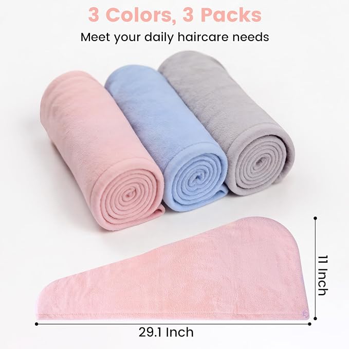 3 Pack Microfiber Hair Towel Wrap - Image 4