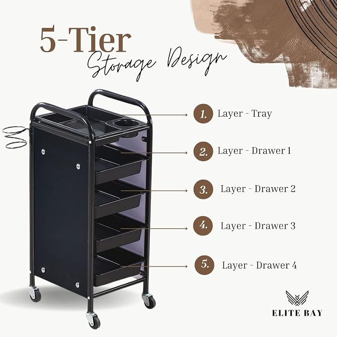 ELITE BAY-Hairdressing Trolley- Metal Salon Rolling Cart Organizer.Durable - Image 2