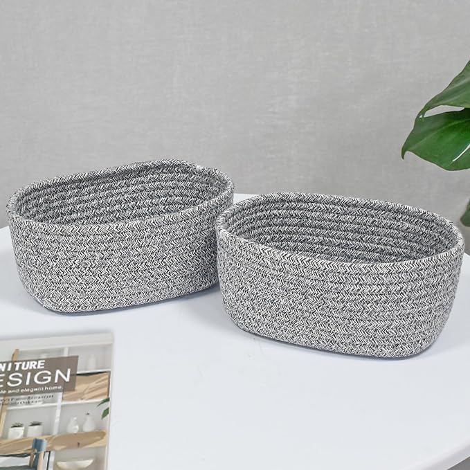【2 Pack】ABenkle Small Woven Baskets, Tiny Oval Shallow Storage Baskets - Image 8