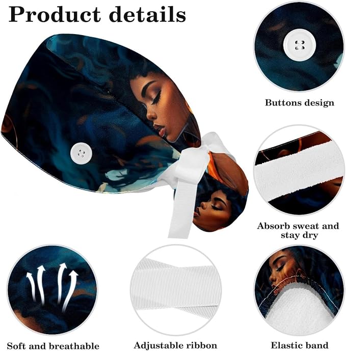 Scrub Cap with Hair Scrunchy, Ponytail Holder Surgical Cap - Image 4
