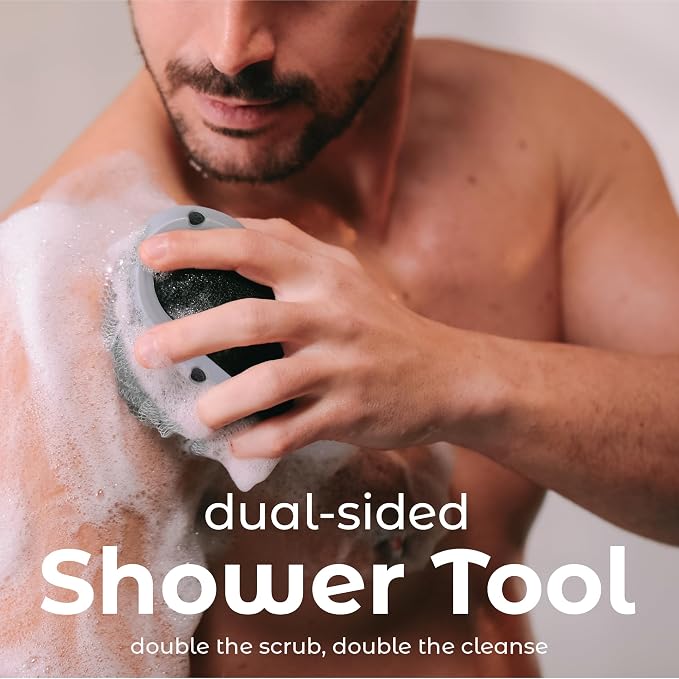 MainBasics Shower Tool Duo 2-1 Shower Loofah Sponge and Exfoliating Body - Image 2