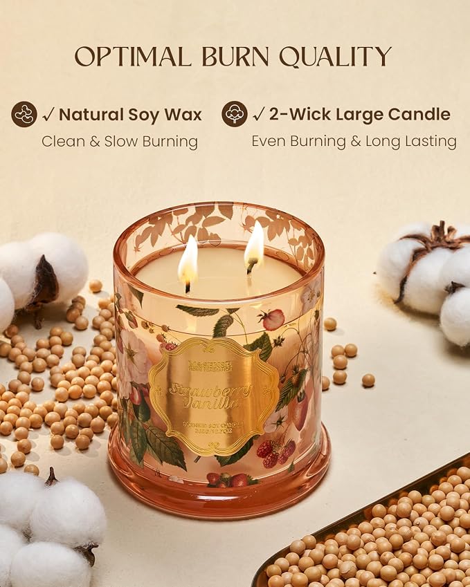 M&SENSE Strawberry Vanilla Soy Candle, Natural 12.7oz 75 Hour Long Lasting Slow - Image 4