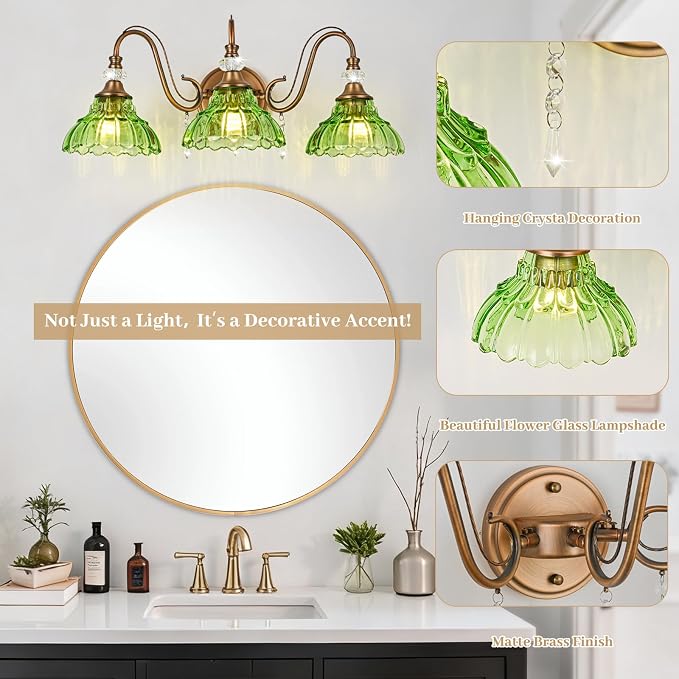 Vintage Bathroom Vanity Light, 3-Light Matte Antique Brass Finish Wall Sconce - Image 4