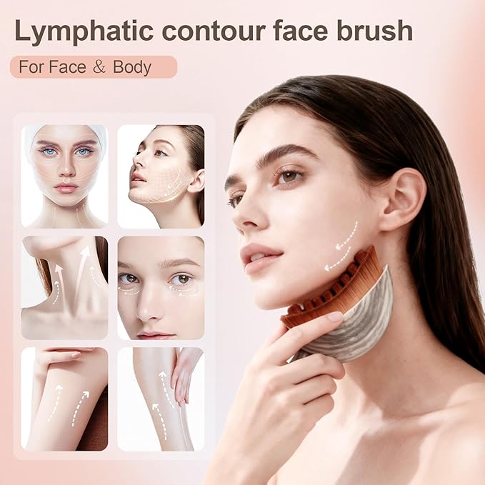 Lymphatic Contour Face Brush, Manual Lymphatic Drainage Massager, Natural - Image 2