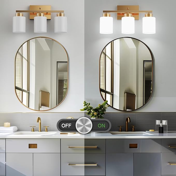 PARTPHONER 3-Light Brushed Gold Bathroom Light Fixtures, Modern Vanity Light - Image 4