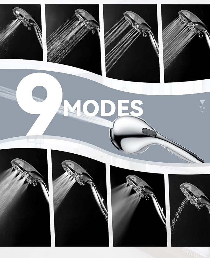 JDO Shower Head with Handheld, High Pressure Handheld Shower Head 9 Settings - Image 3
