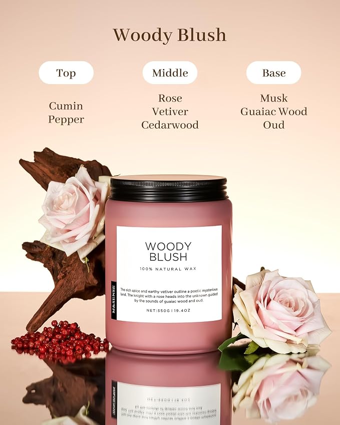 M&SENSE Large Rose Oud Soy Candles, 19.4oz Natural Soy Wax, 110-Hour Long - Image 2