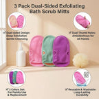 Erioctry 3PCS Reusable Bathing Shower Mittens Soft Back Rubbing Gloves - Image 3