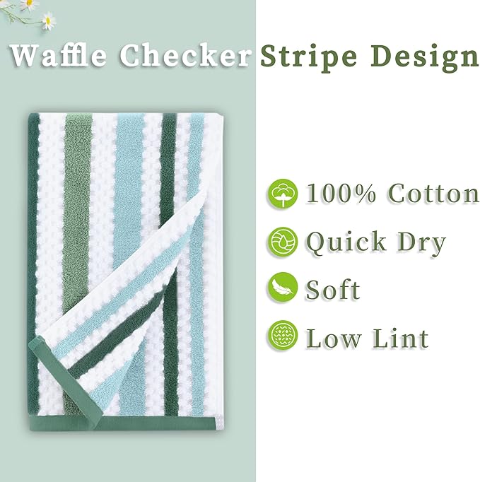 Waffle Hand Towels for Bathroom, Hand Towel Set of 4, Striped Bathroom Hand - Image 3