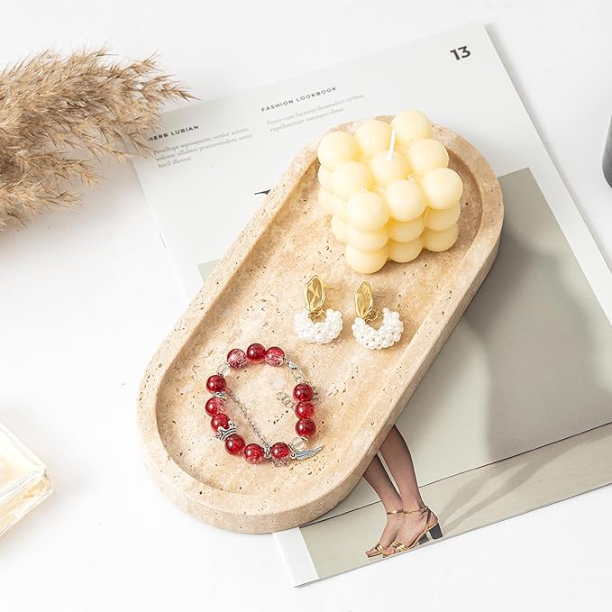 WORHE Natural Travertine Vanity Tray Waterproof Italy Marble Bathroom Organizer - Image 8
