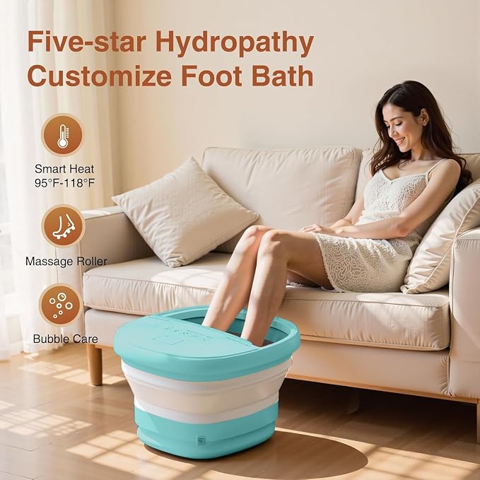 Pedicure Foot Spa with Bubble and Heat, Collapsible Foot Soaking Tub with - Image 3