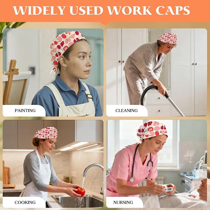 Adjustable Scrub Cap with Buttons & Sweatband, Working Hat with Elastic Tie Back - Image 7