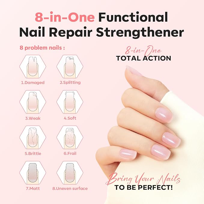 modelones Nail Strengthener, Sparkle Pink Nail Polish Nail Repair - Image 2