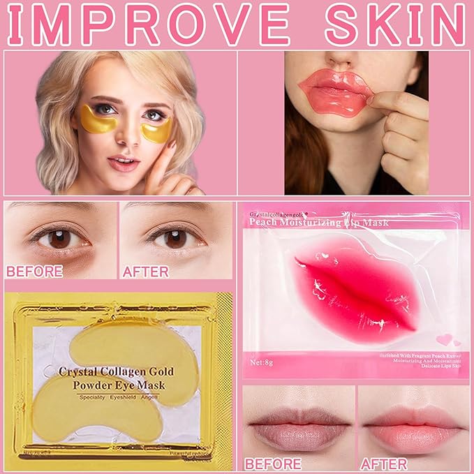 20 Pairs Lip Mask & Eye Mask, 24K Crystal Collagen Under Eye Patches - Image 3