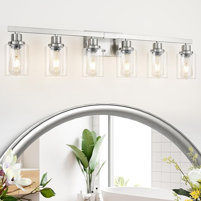 Bathroom Vanity Light, 6-Light Nickel Modern Matte Wall Sconce Lighting by DIKAIDALights