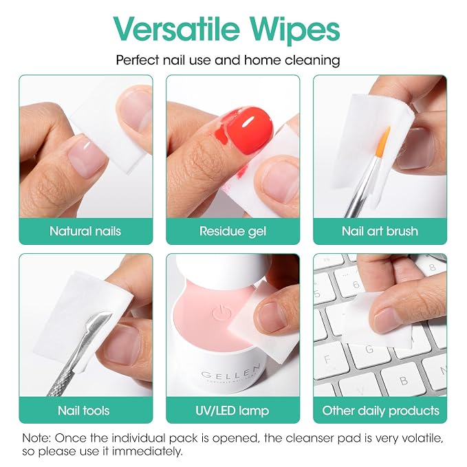Gellen 100 Pack Nail Cleanser Pads and Polish Remover Pads, Acetone Nail Polish - Image 7