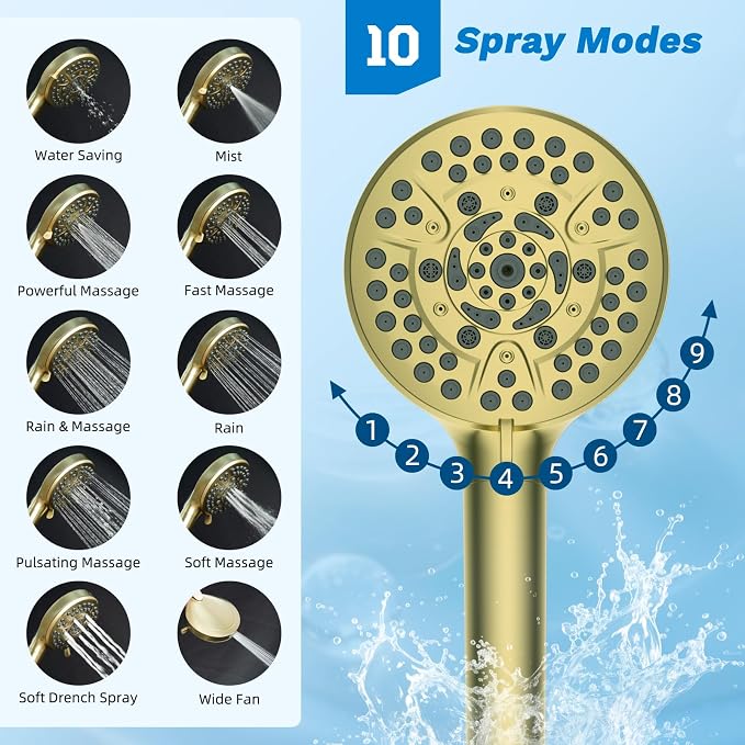 Hibbent cUPC Certified All Metal 10" Rainfall Showerhead Combo, High Pressure - Image 2