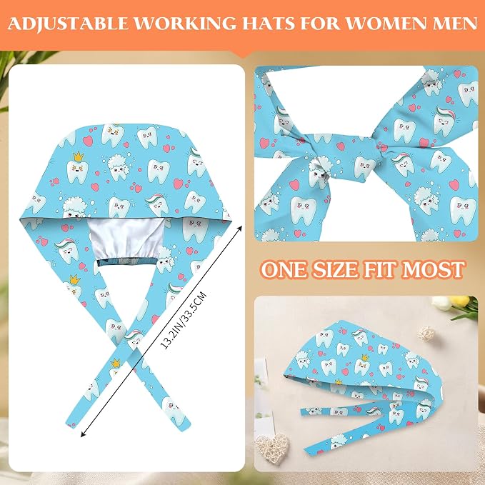 Adjustable Scrub Cap with Buttons & Sweatband, Working Hat with Elastic Tie Back - Image 4