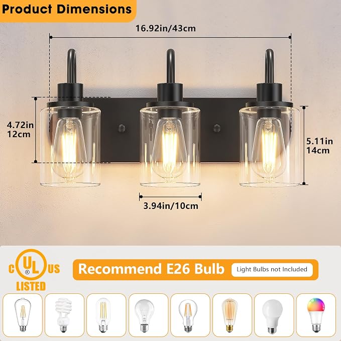 Baocuz 3-Light Bathroom Light Fixtures, Modern Bathroom Wall Lamp - Image 2