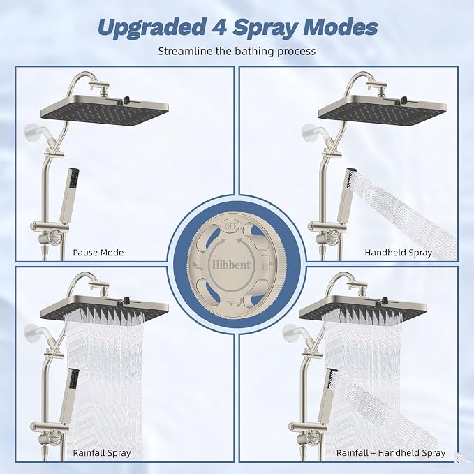 Hibbent 13'' cUPC Certified Shower Head Combo, High Pressure 5-spray Rainfall - Image 4