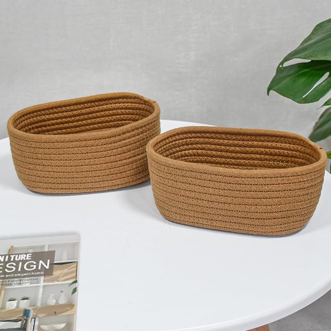 【2 Pack】ABenkle Small Woven Baskets, Tiny Oval Shallow Storage Baskets - Image 8