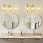 Brushed Nickel Bathroom Vanity Light, 3-Light Mid Century Modern Brushed Nickel - Image 9