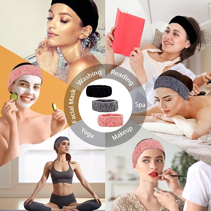 Microfiber Spa Headband 3-Pack, Soft Terry Cloth Headband - Image 4