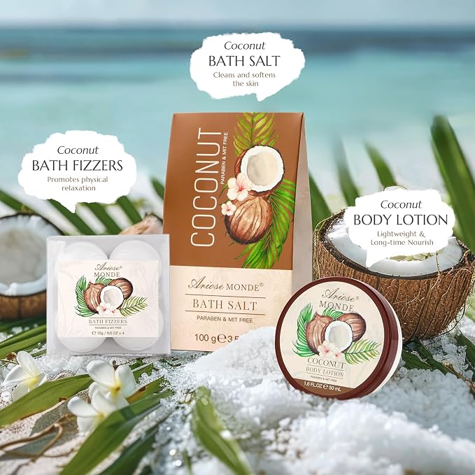 Bath & Shower Spa Basket Gift Set, Coconut Scent, - Image 4
