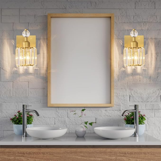 PRESDE Single Crystal Wall Sconce, Modern Gold Vanity Light Fixture, 1-Light - Image 2