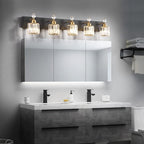 PRESDE 5-Light Crystal Bathroom Vanity Light, Modern Black and Gold Wall Sconce - Image 4