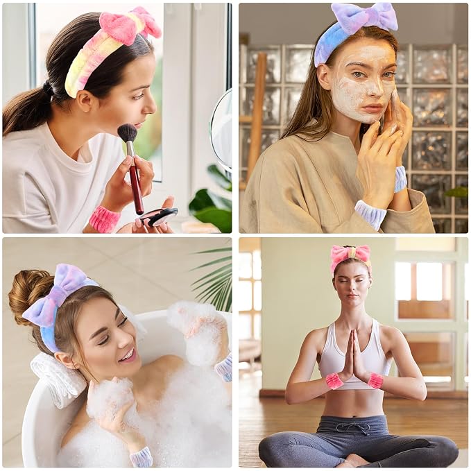 WHAVEL 8PCS Spa Headband and Wristbands Set, Face Wash Headband Wrist Bands - Image 5