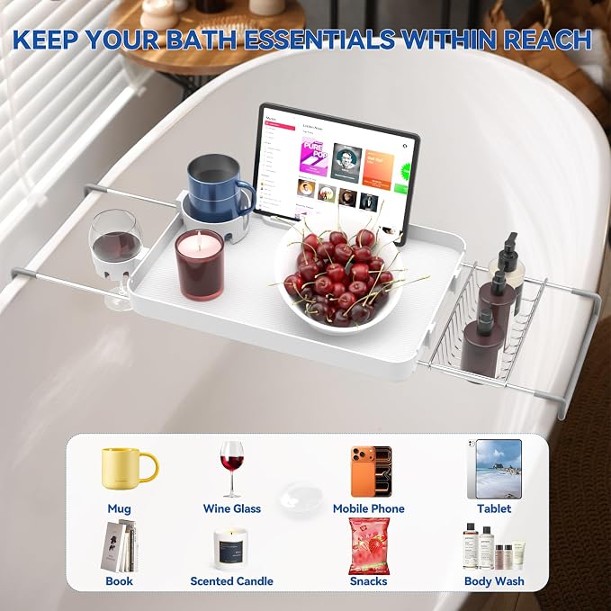 Bathtub Tray for Large Soaking Tub Table Tray Expandable Tub Shelf for Bathtub - Image 3