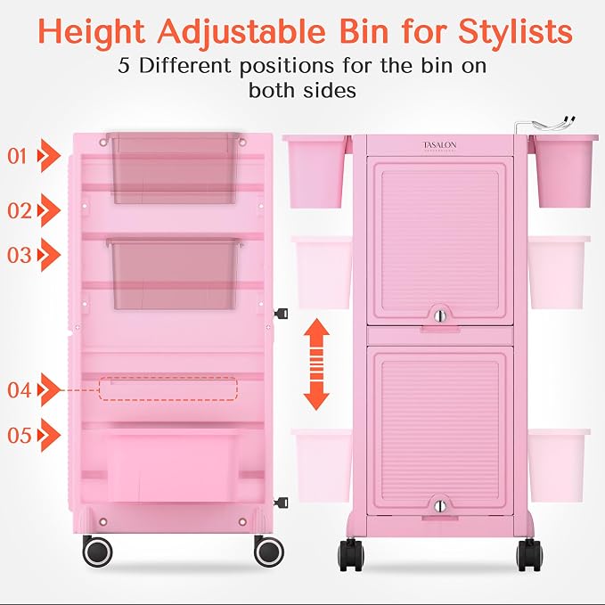 TASALON Pink Lockable Salon Cart - Image 4