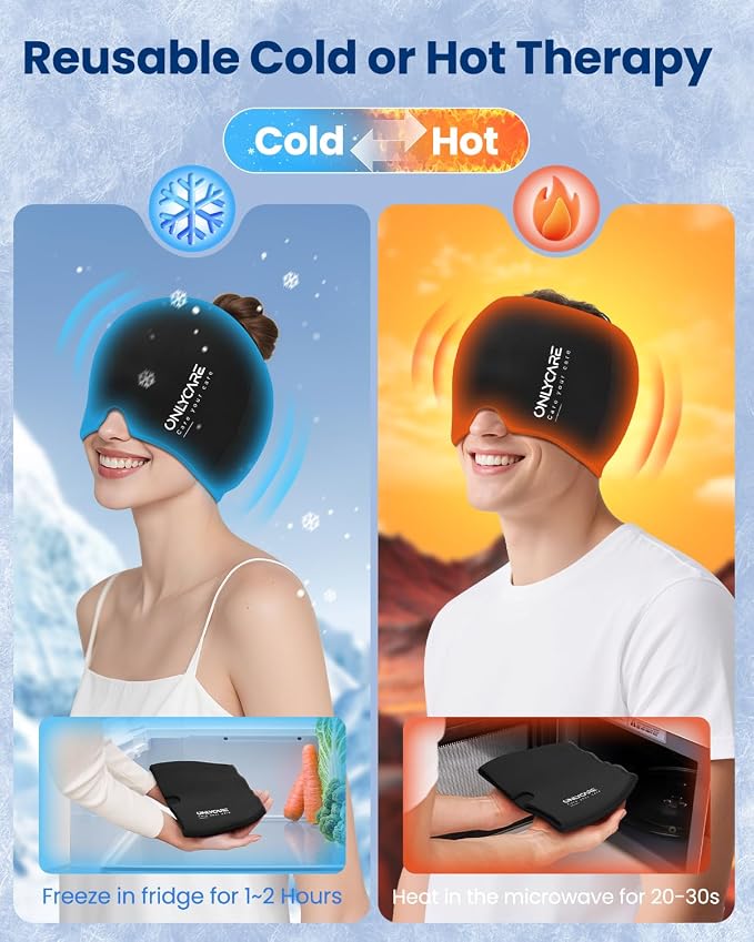 ONLYCARE Migraine Relief Cap, Soothing Migraine Mask, Upgraded Odorless Gel Ice - Image 6