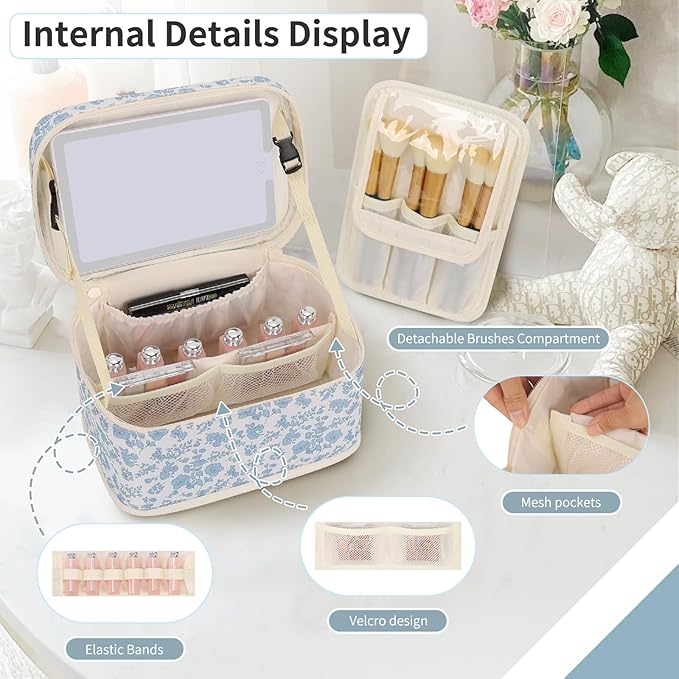 OCHEAL Makeup Bag With LED Mirror, Travel Makeup Bag With 3 Color Setting Light - Image 6