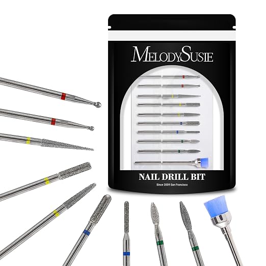 MelodySusie 10pcs Nail Drill Bits Set, 3/32 Inch Diamond Cuticle Nail Bits Kit by MelodySusie
