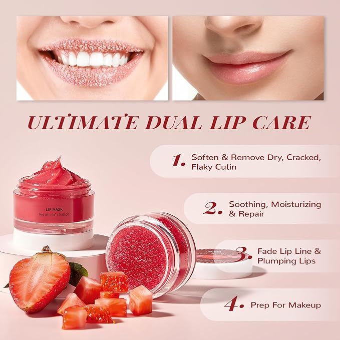 Lip Scrub & Lip Mask Set, Overnight Treatment Lip Care Products, Mothers Day - Image 3