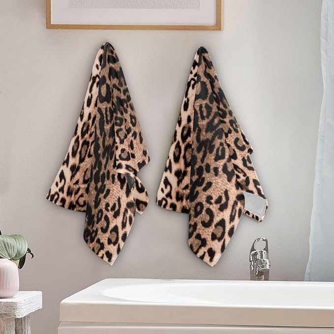 Brown Black Leopard Print Hand Towels - Image 3