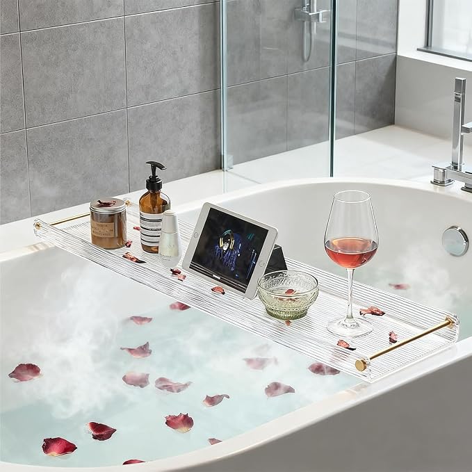 Acrylic Bathtub Tray, NEWRAIN Luxury Bath Caddy Tub Table, Unique House Warming - Image 2