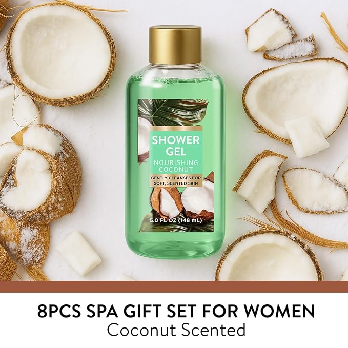 Spa Gift for Women, 8 Piece Luxury Coconut Bath Set - Image 2