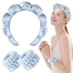 Zkptops Spa Headband for Washing Face Wristband Set Flower Sponge Makeup - Image 8