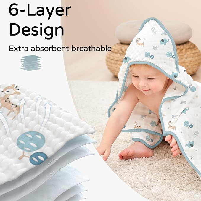 Yoofoss Hooded Baby Towels for Newborn 2 Pack 100% Muslin Organic Cotton Baby - Image 4